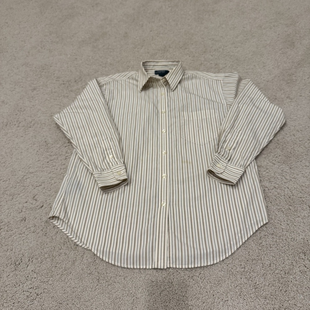 Lauren Ralph Lauren Women's Size 12 Tan & Brown Striped Button Down Cotton Shirt